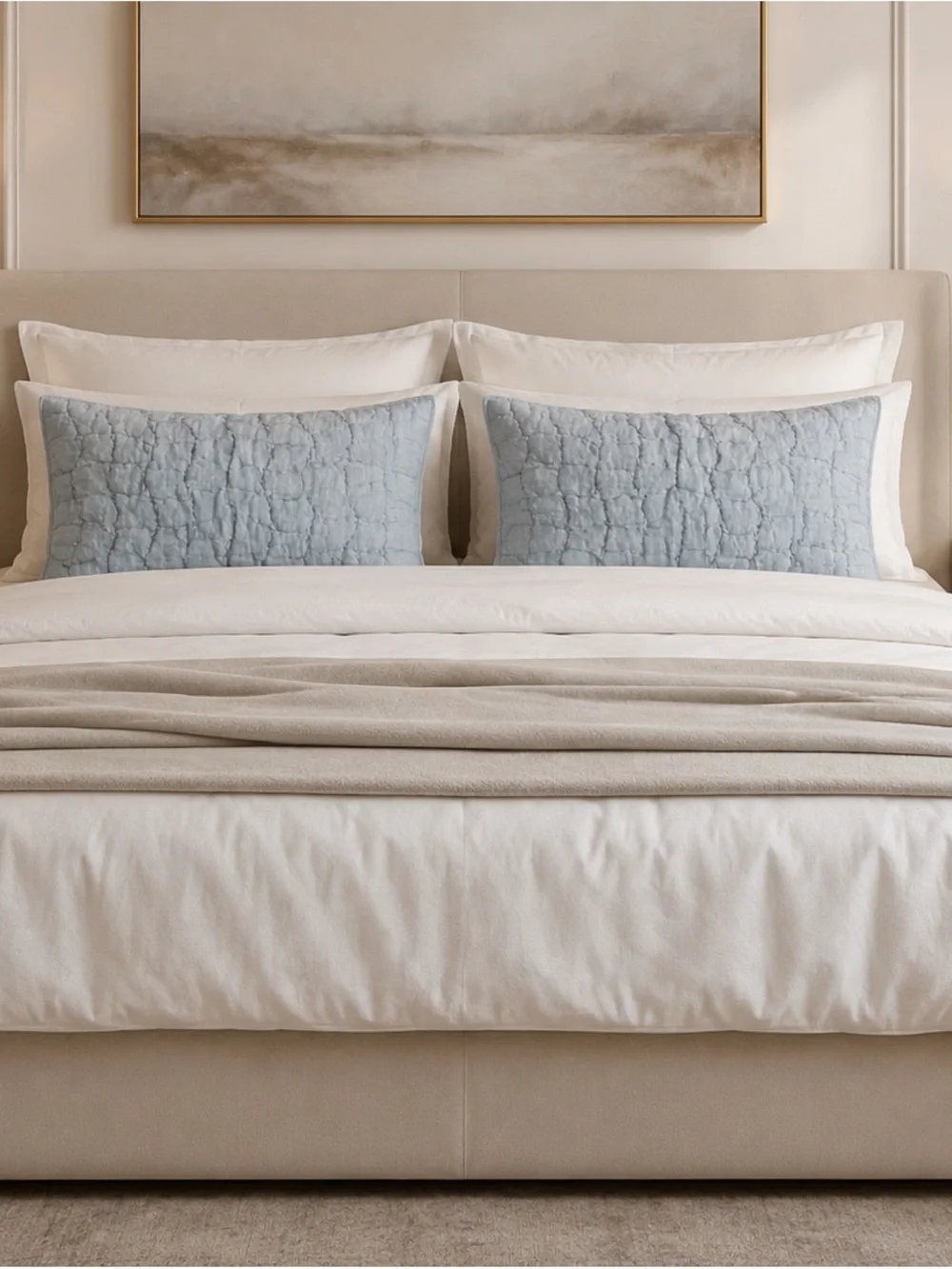 Pottery Barn Cloud Linen Cotton Quilted King Size Sham Chambray Set Of Two